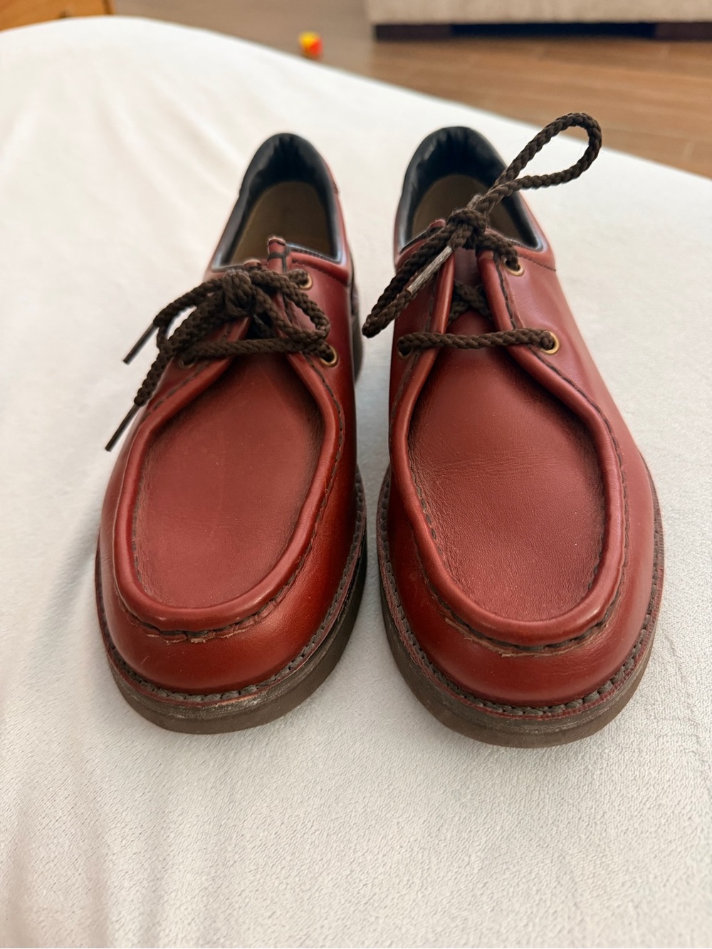 Rockport Men's Red Leather Boat Shoes with Brown Laces